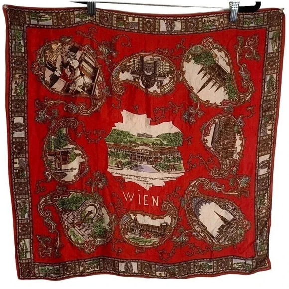 Unbranded Accessories - Vintage Wien Austria Souvenir Scarf  Silky Square Large 25"x25" Travel Vacation